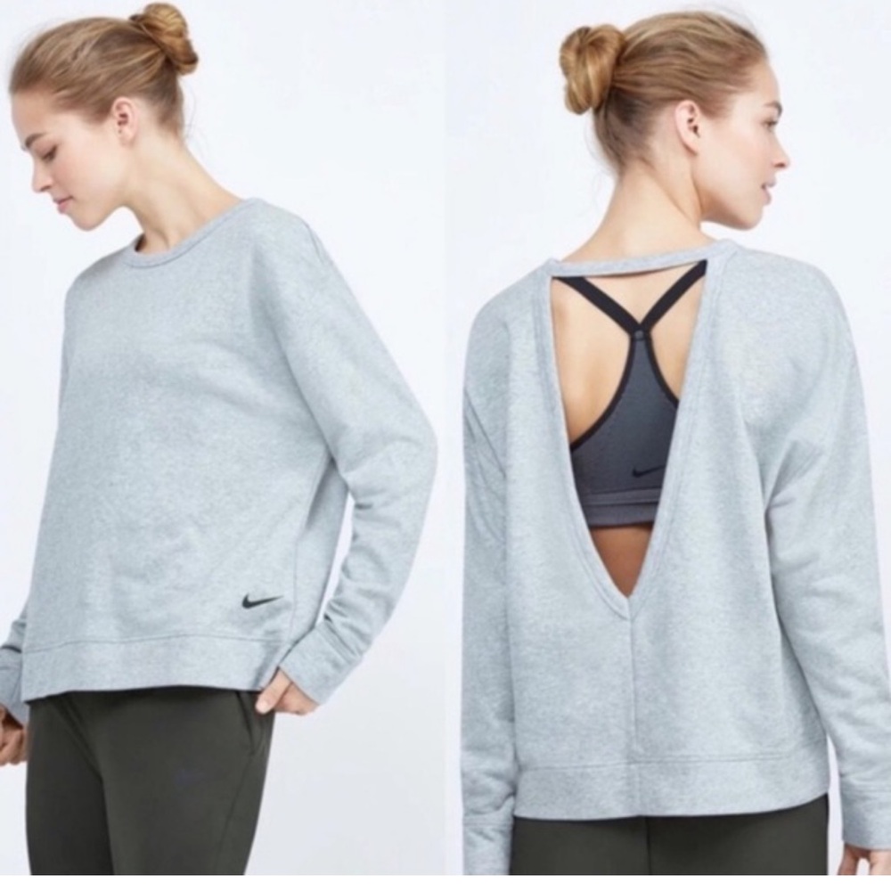 Nike Dri-FIT Versa Gray Open Back Yoga Pullover Coverup Athleisure Top Medium